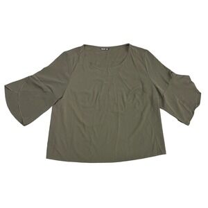 Shein Curve Womens‎ 3XL Olive Green Bell Sleeve Round Neck Blouse Top